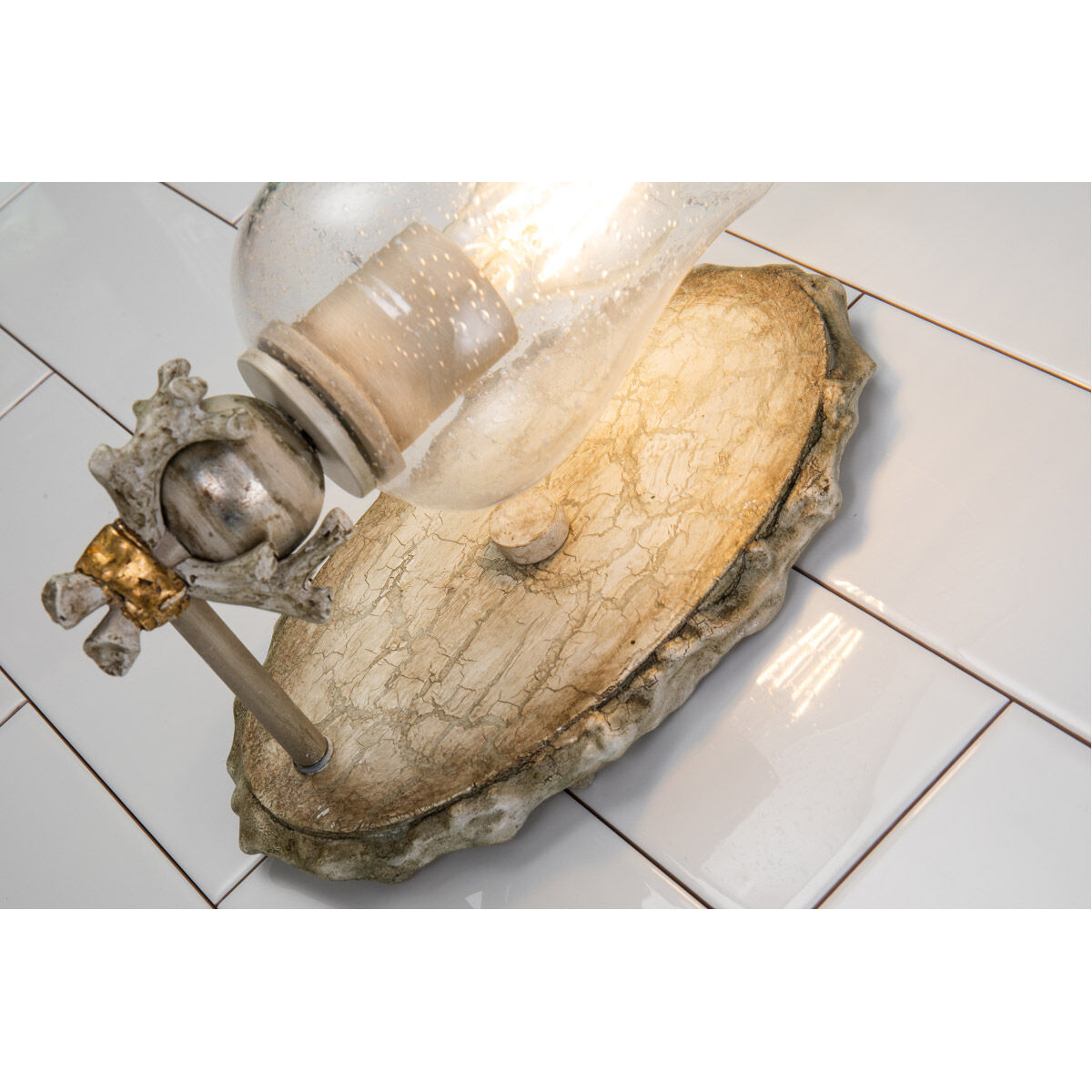 Trellis 1 Light 6.5 inch Hand-painted with putty patina and silver leaf orb Bath Light Wall Light